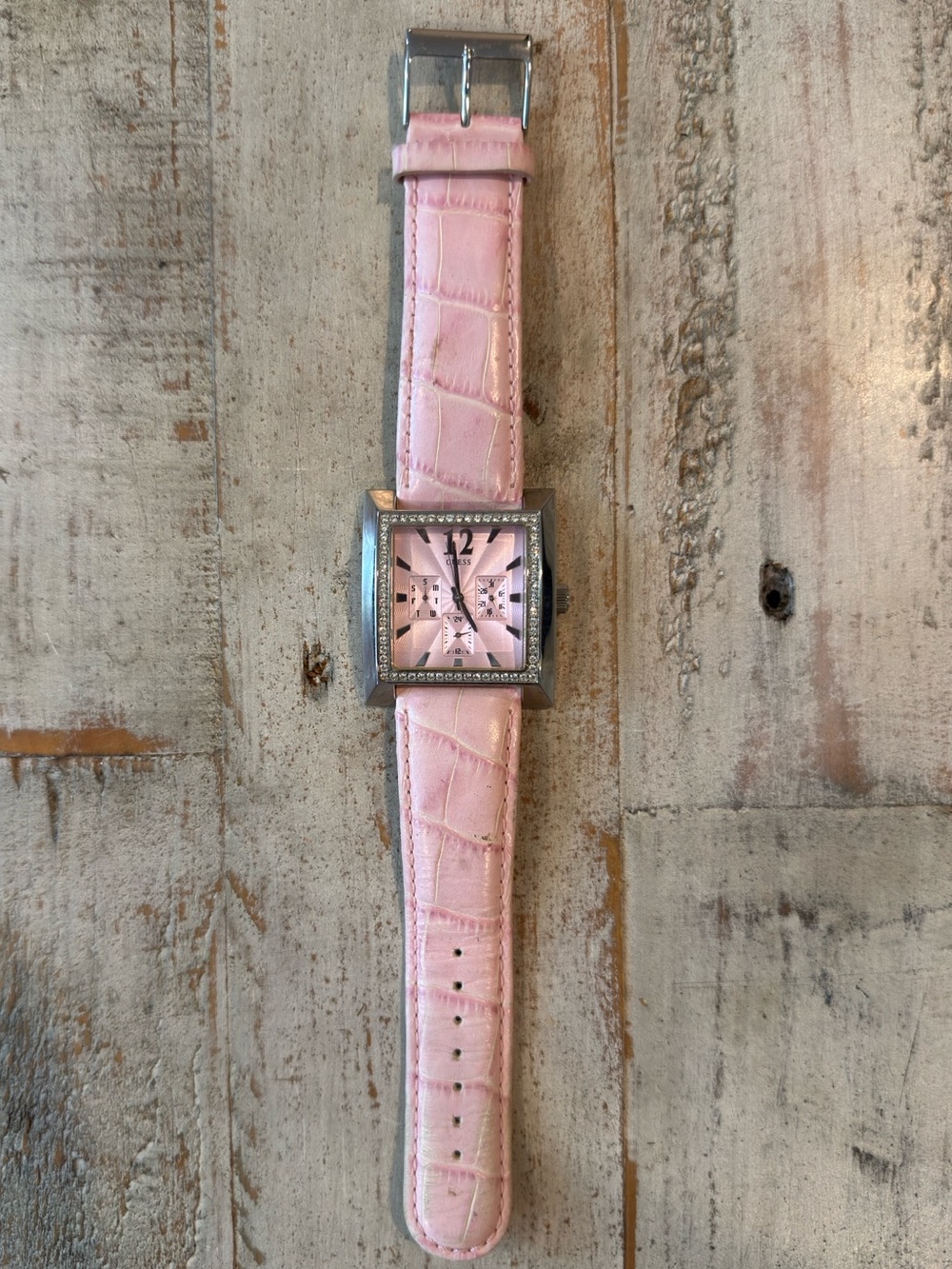 Vintage 2004 Guess x Elle "Timeless Beauty" Square Pink Chronograph Watch
